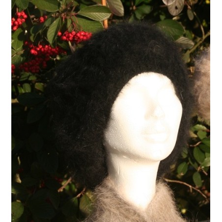 Noir 100% angora Bonnet Fleur