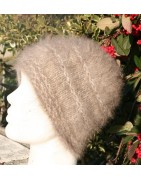 Camel/anthracite 100% angora Bonnet de ville