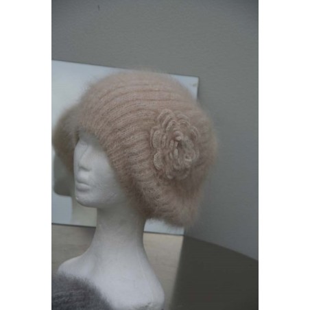 Chiné écru/camel 100% angora Bonnet Fleur