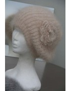 Chiné écru/camel 100% angora Bonnet Fleur