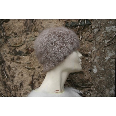 chiné écru/châtaigne 80% angora  bonnet jersey