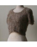 chiné camel-anthracite 100% angora petit pull T.2