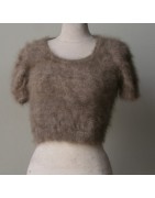 chiné camel-anthracite 100% angora petit pull T.2