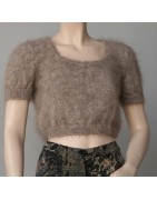 chiné camel-anthracite 100% angora petit pull T.2