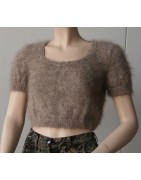 chiné camel-anthracite 100% angora petit pull T.2