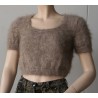 chiné camel-anthracite 100% angora petit pull T.2