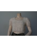 chiné écru-anthracite 100% angora petit pull T.2