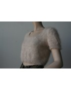 chiné écru-anthracite 100% angora petit pull T.2