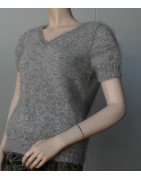 chiné écru-anthracite 100% angora petit pull T.3