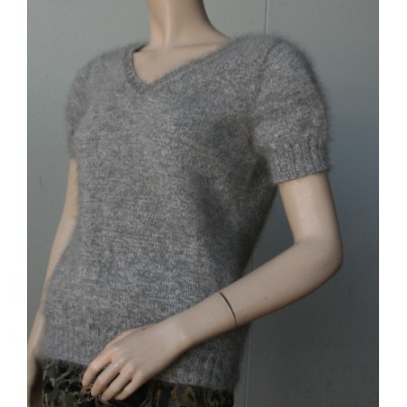 chiné écru-anthracite 100% angora petit pull T.3