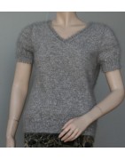 chiné écru-anthracite 100% angora petit pull T.3