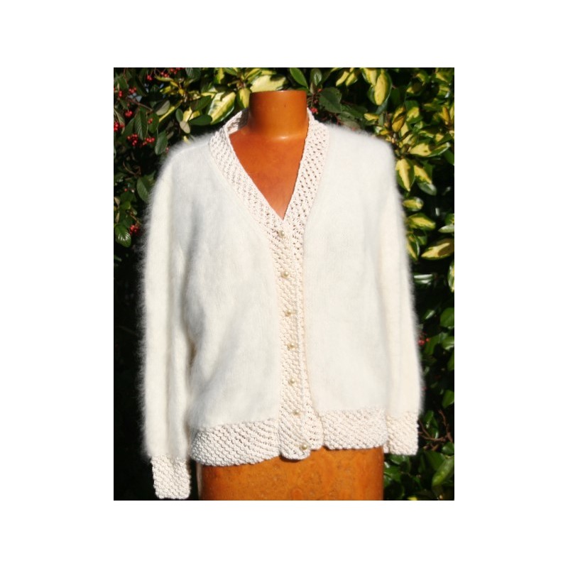 écru 100% angora veste fantaisie T. 3