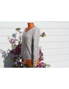 chiné écru-anthracite 100% angora petit pull T.3