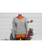 chiné écru-anthracite 100% angora petit pull T.3
