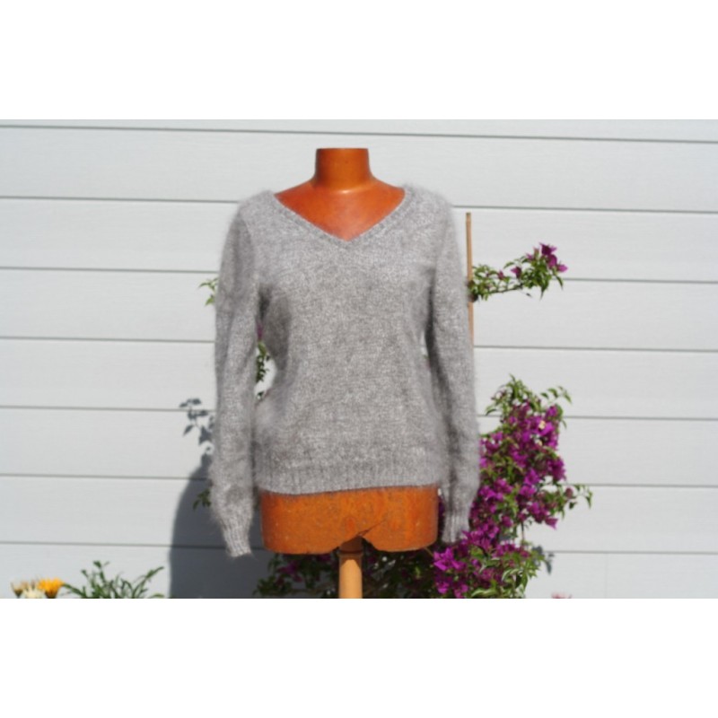 chiné écru-anthracite 100% angora petit pull T.3 chiné écru-anthracite 100% angora petit pull T.3