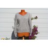chiné écru-anthracite 100% angora petit pull T.3