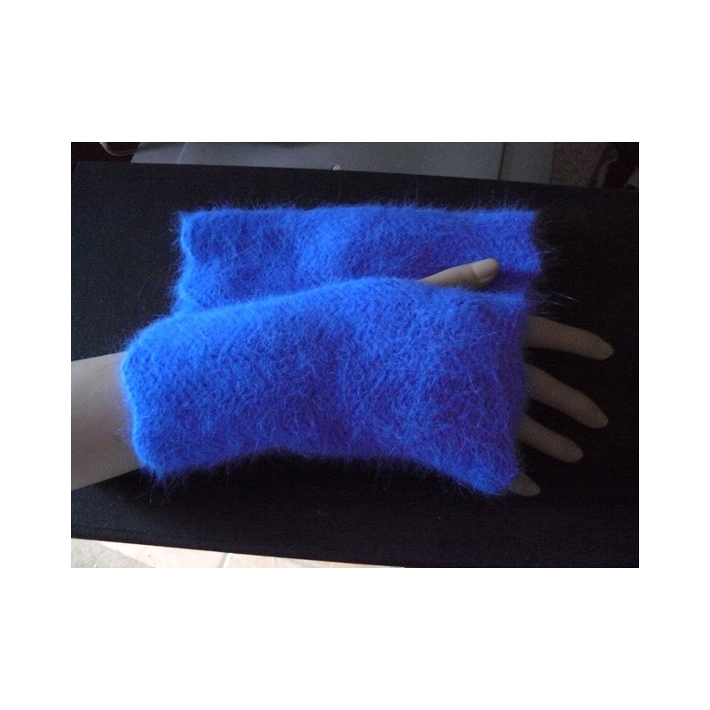 Bleu Roy 100% angora mitaine fourrure