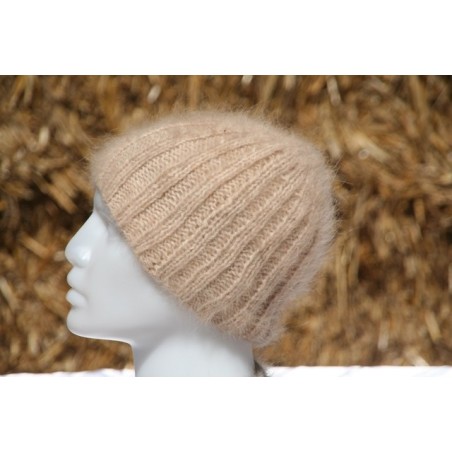 camel 100% angora Bonnet côte 2/2